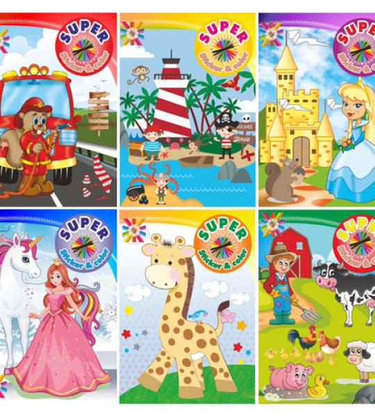 COLOURING & STICKER BOOK - 6 ASSTD
