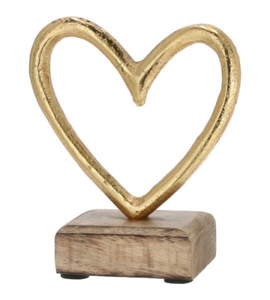 heart on wood gold 10cm