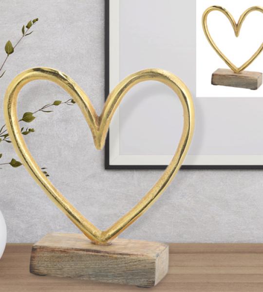 heart on wood gold 15cm