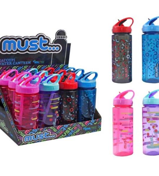 MUST WATER BOTTLE WITH STRAW 4 CLRS