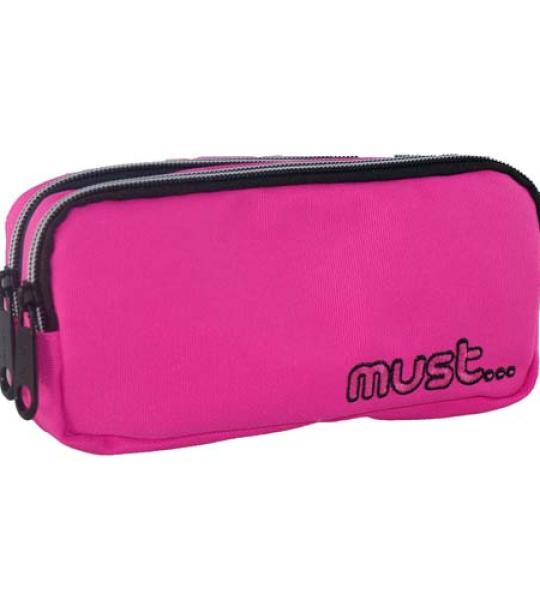 MUST MONOCHROME 2 ZIP PENCIL CASE PINK