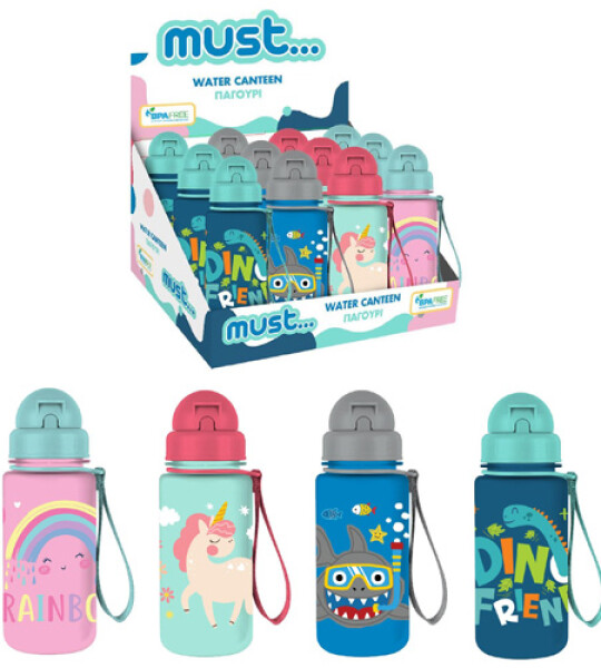 MUST WATER BOTTLE WITH STRAW 4 DESIGNS