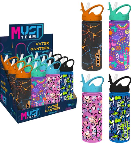 MUST WATER BOTTLE WITH STRAW 4 DESIGNS