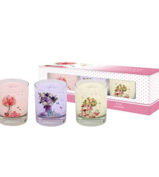 flower garden set of 3 candles in box