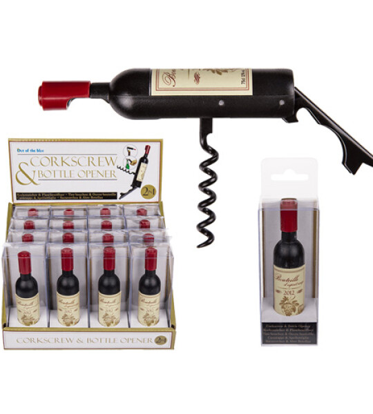 WINE BOTTLE SHAPED CORKSCREW + OPENER