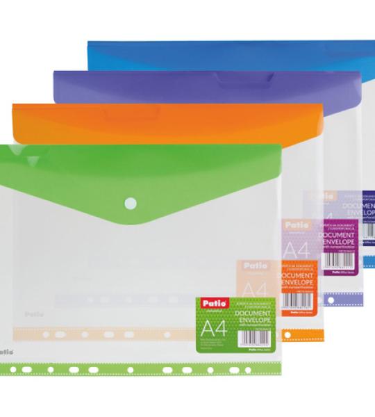 BUTTON ENVELOPE A4 PLASTIC PUNCHED BLUE