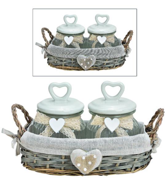 jar set in woven basket 28cm