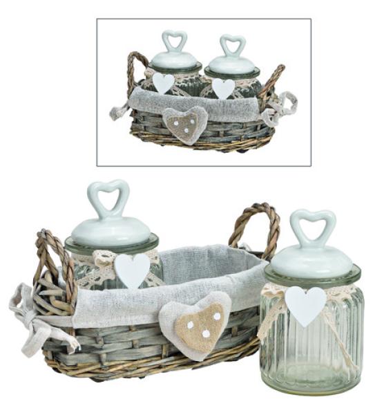 jar set in woven basket 20cm