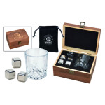 WHISKEY SET GLASS + S/LESS STEEL CUBES